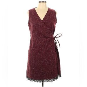 The Territory Ahead Nordstrom burgundy red tweed Fringe hem Wrap short Dress 12